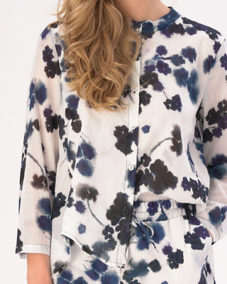 Watercolor Small Floral Band Collar Buttoned Blouse - Baci Fashion