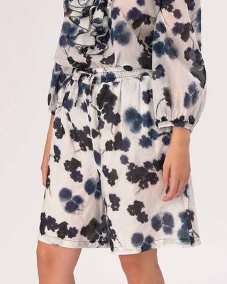Watercolor Small Floral Elastic Drawstring Cotton Shorts - Baci Fashion