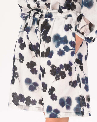 Watercolor Small Floral Elastic Drawstring Cotton Shorts - Baci Fashion