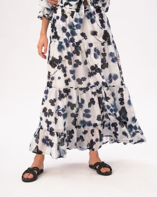 Watercolor Small Floral Pleated Tiered Cotton Skirt - Baci Fashion