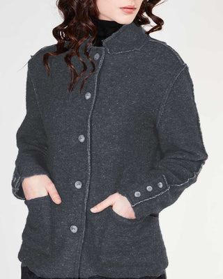 Wool Blend Band Collar Jacket - Baci Fashion
